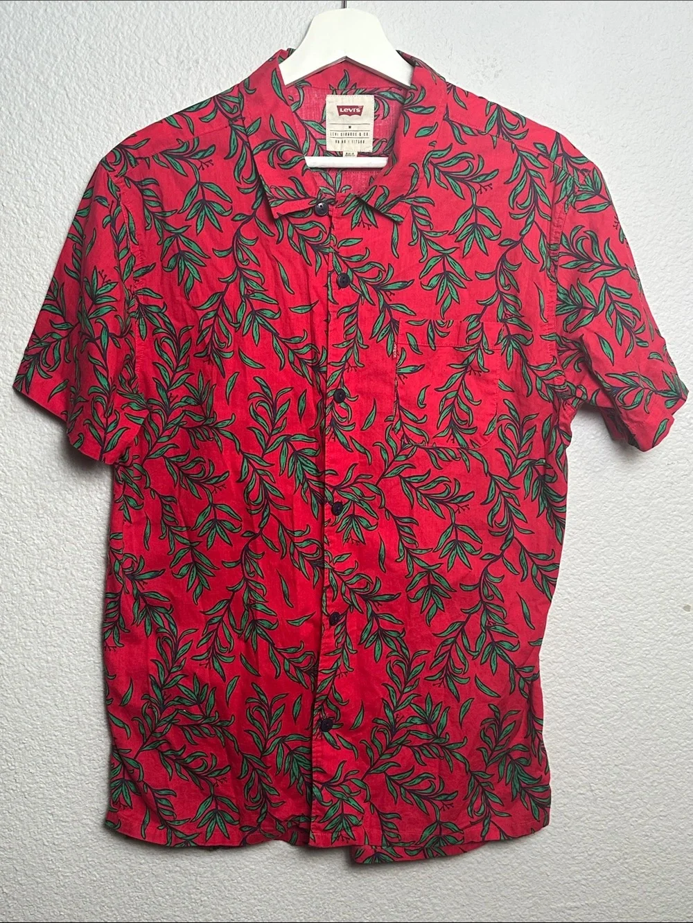 Levi's Hawaiian Short Sleeve Shirt Button Down Men's Medium Red Green